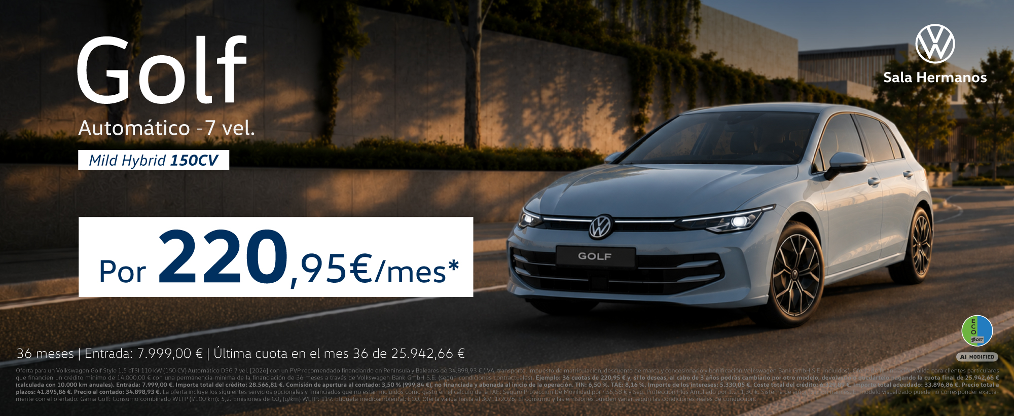 Tu Volkswagen Golf 150 CV por 220,95 €/mes